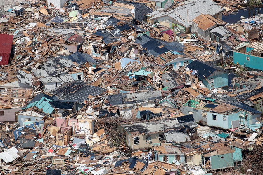GREAT ABACO, BAHAMAS - SEPTEMBER 04: An aerial view of damage caused by Hurricane Dorian is seen in Marsh Harbour on Great Abaco Island on September 4, 2019 in Great Abaco, Bahamas. A massive rescue effort is underway after Hurricane Dorian spent more than a day inching over the Bahamas, killing at least seven as entire communities were flattened, roads washed out and hospitals and airports swamped by several feet of water, according to published reports.  (Photo by Scott Olson/Getty Images)